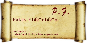 Petik Flórián névjegykártya